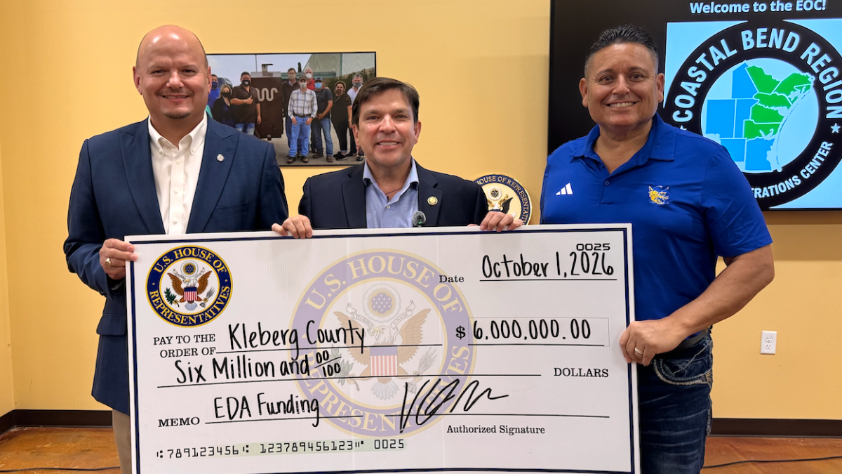 Image from left to right: Dr. Robert Vela (TAMUK), Congressman Gonzalez, and Judge Madrid.
